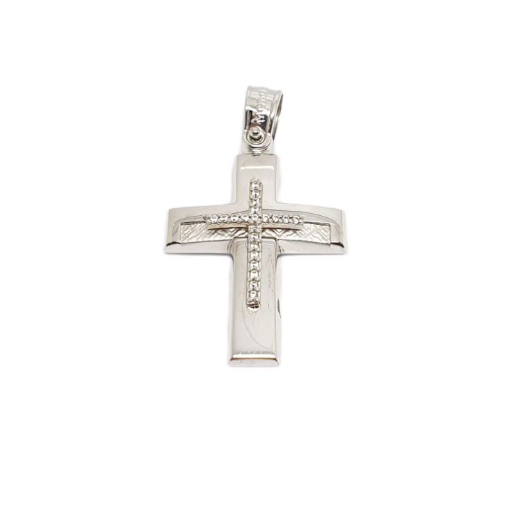 White gold matte cross k14 with zircon (code AL 1860)